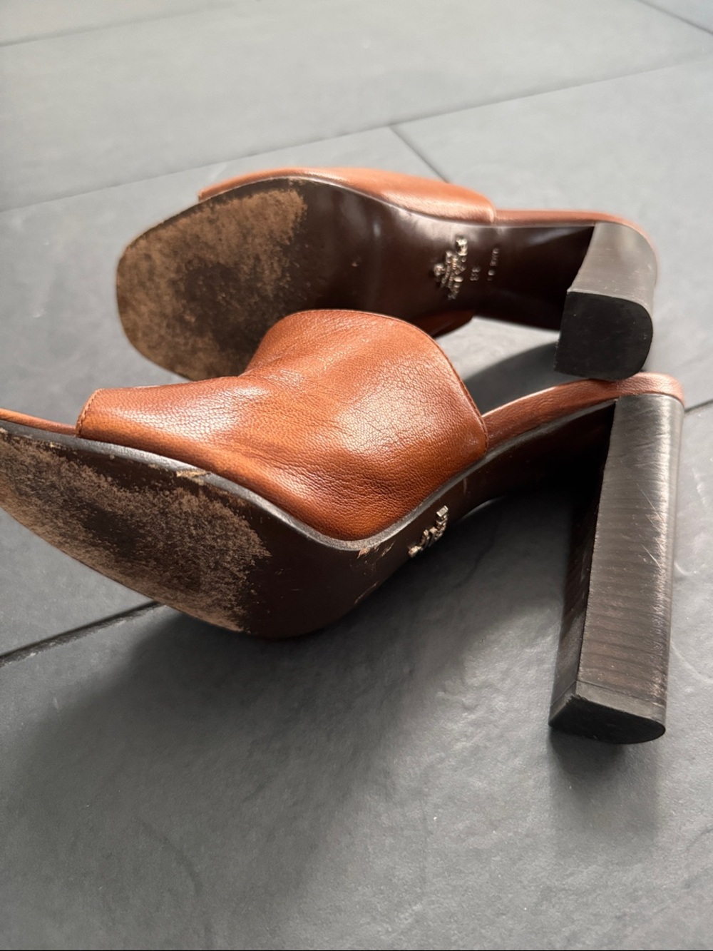 Prada Cognac Leather Open-Toe Mule Heels - Picture 3 of 3